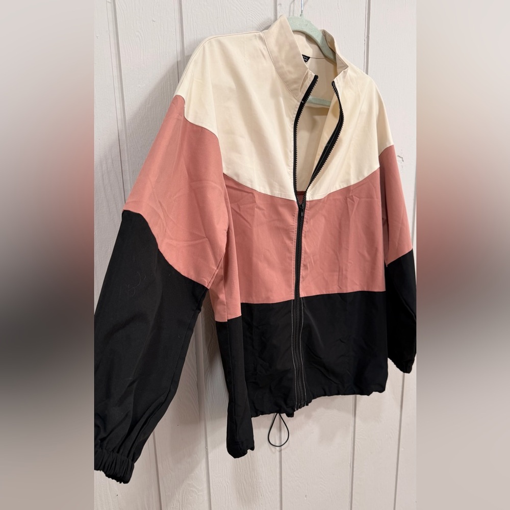 SHEIN Women's Colorblock Jacket - Cream, Pink, Black